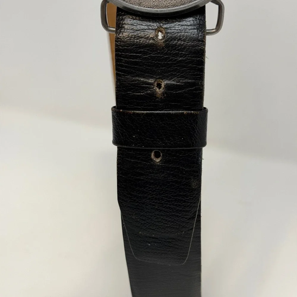US Army Reserve 104th Division Wolf Belt Buckle Black Leather Strap Mens Size 38